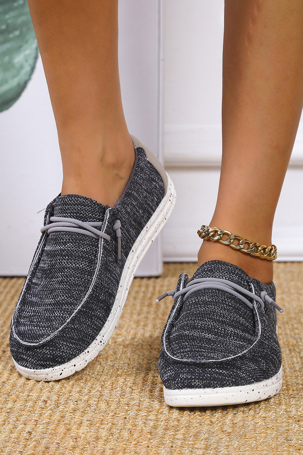 Lace Up Decor Slip On Casual Shoes