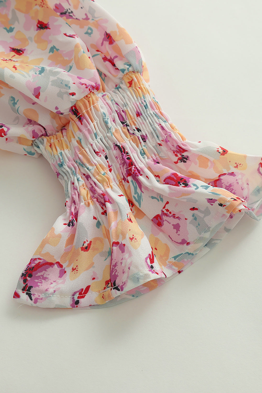 Pink Floral Print Bohemian Button Tie Front Blouse