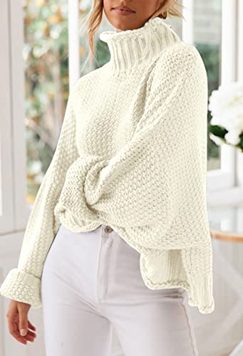 Women's Turtleneck Batwing Sleeve Loose Oversized Chunky Knitted Pullover Sweater