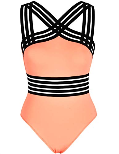 Women's One Piece Swimwear Front  Hollow Bathing Suits Monokinis salmon