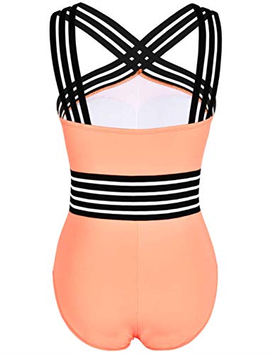 Women's One Piece Swimwear Front  Hollow Bathing Suits Monokinis salmon