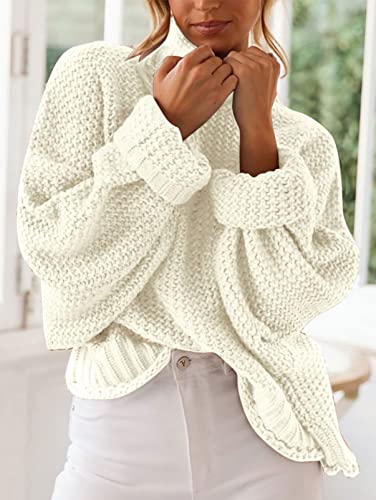 Women's Turtleneck Batwing Sleeve Loose Oversized Chunky Knitted Pullover Sweater
