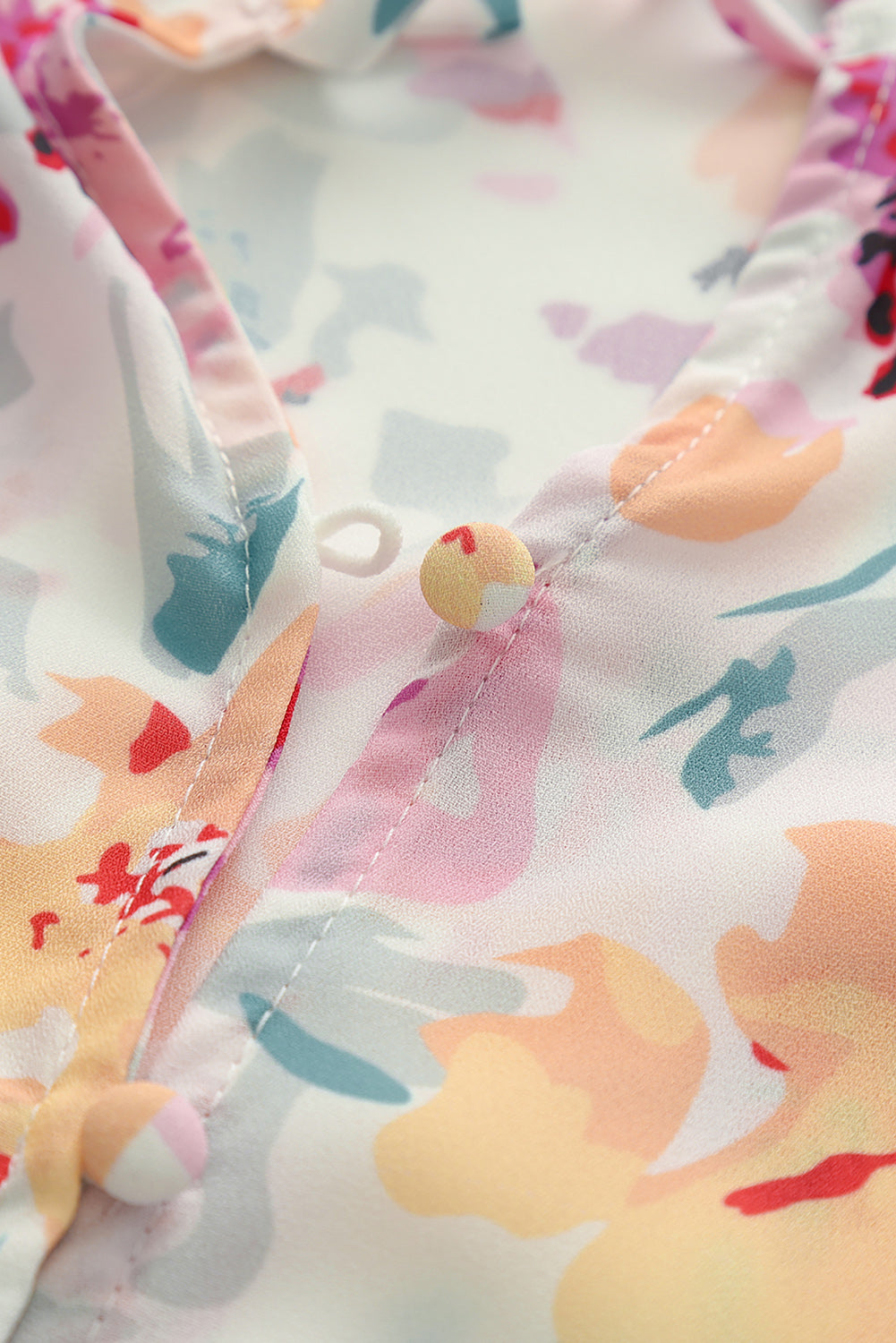 Pink Floral Print Bohemian Button Tie Front Blouse