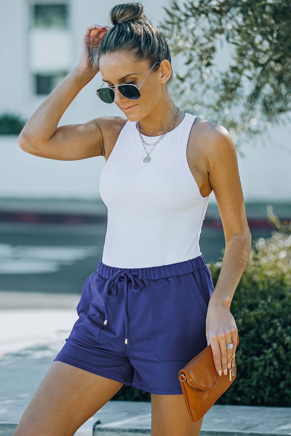 Drawstring Elastic Waist Pocketed Shorts