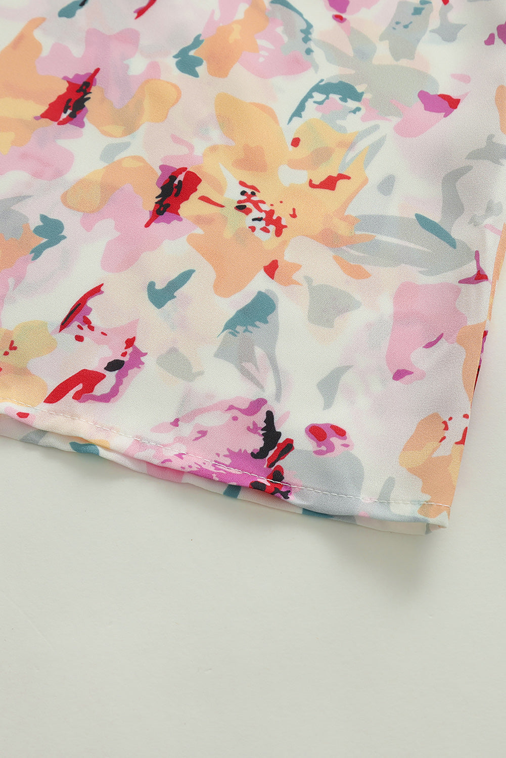 Pink Floral Print Bohemian Button Tie Front Blouse