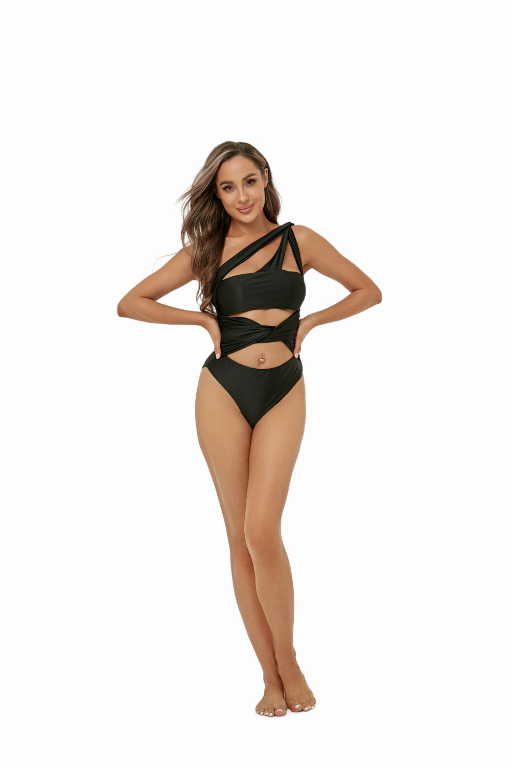 Cutout One-Shoulder Twisted One-Piece Swimsuit