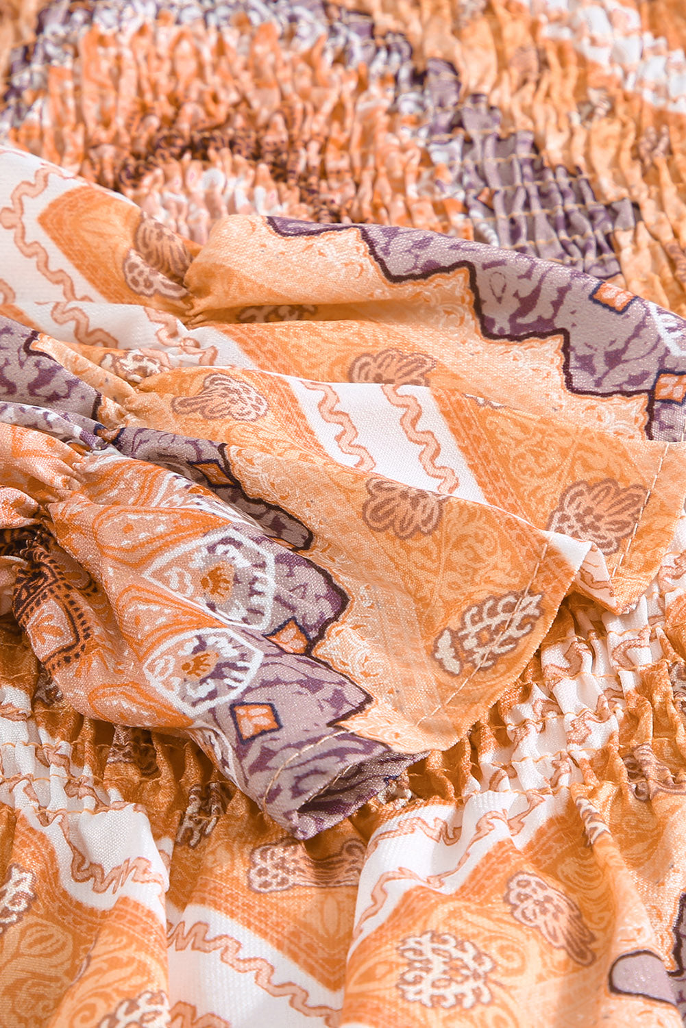 Paisley Print Smocked Off Shoulder Top