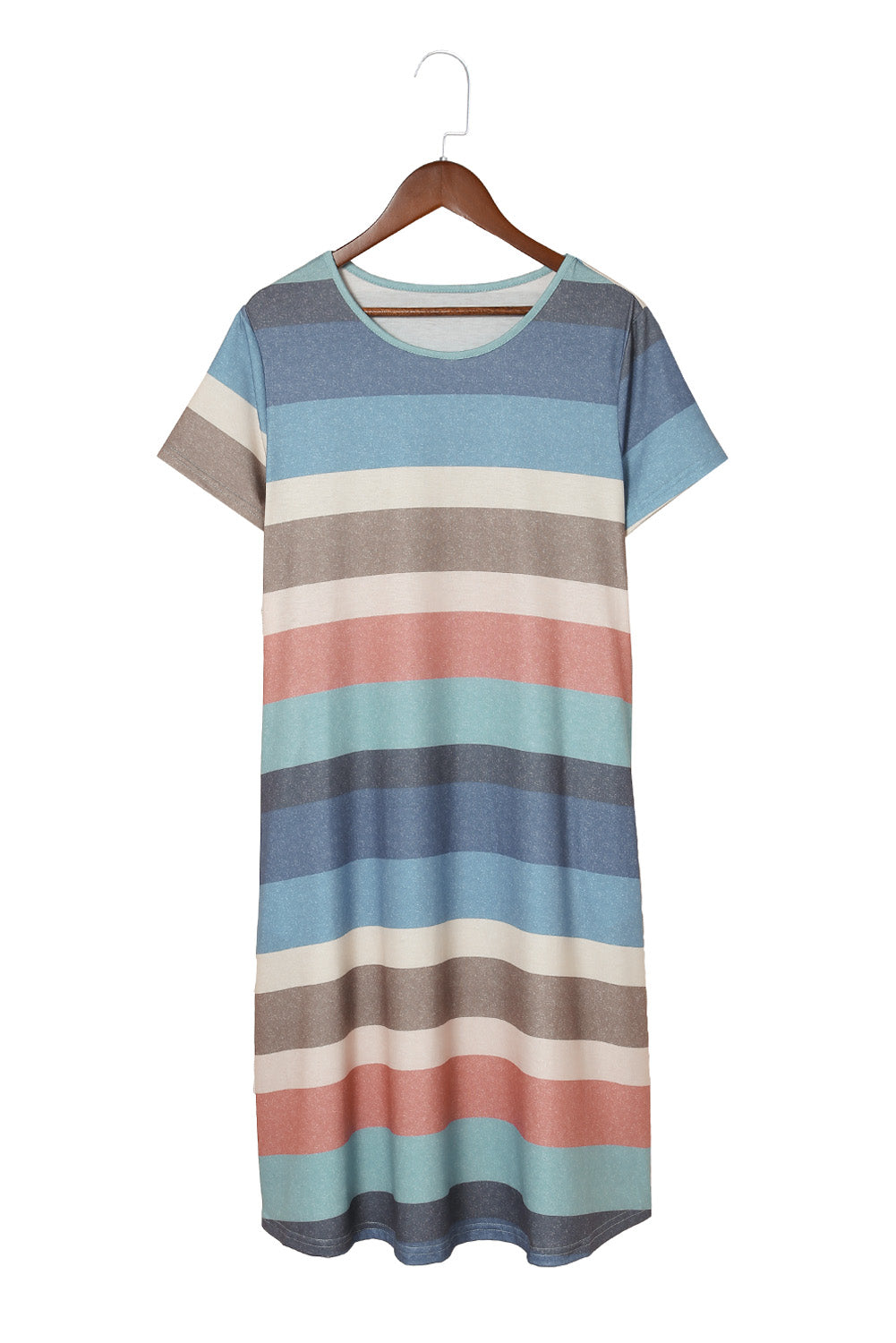 Multicolor Striped Casual Pocket Color Block T Shirt Dress