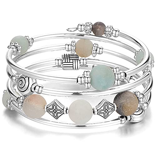 Beaded Pearl Bangle Wrap Bracelet
