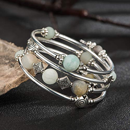 Beaded Pearl Bangle Wrap Bracelet