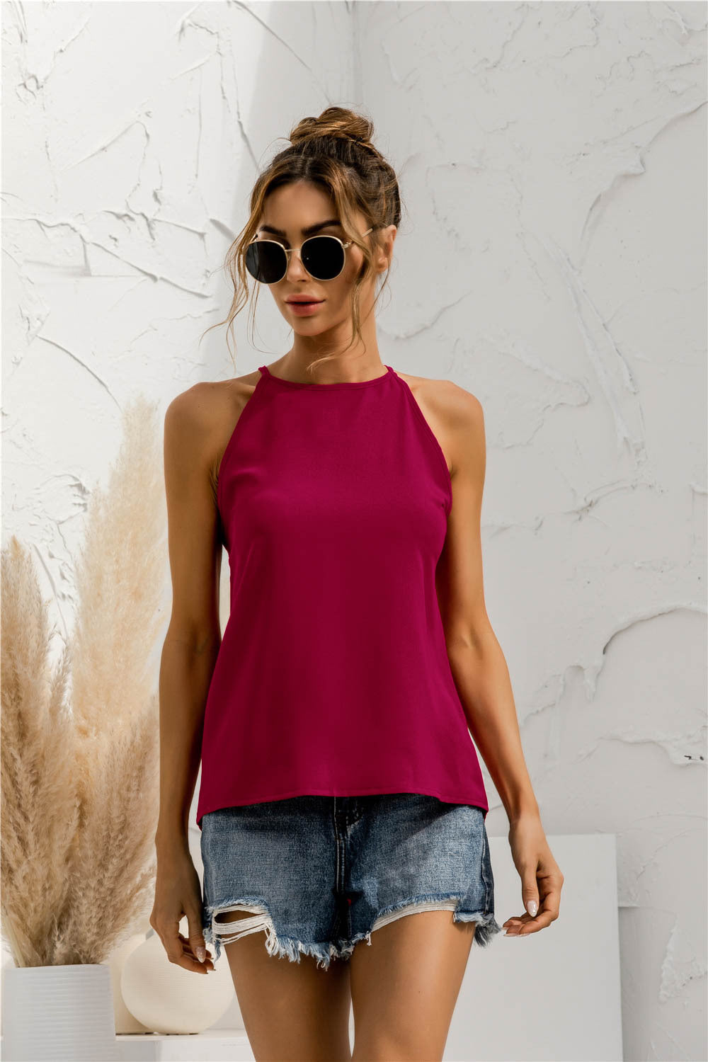 Grecian Neck Keyhole Sleeveless Top