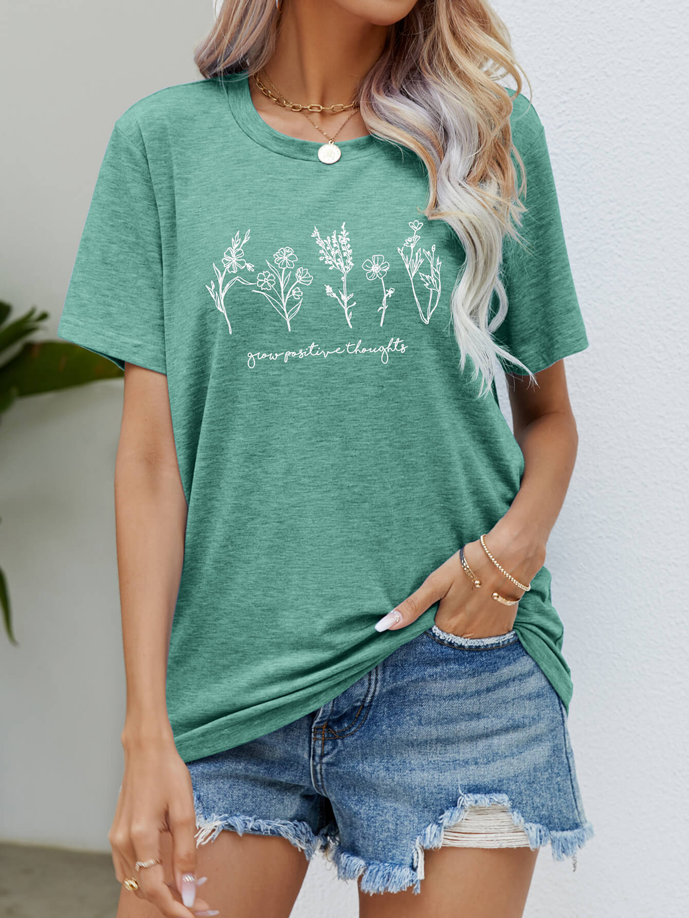 GROW POSITIVE THOUGHTS Round Neck Short Sleeve Tee