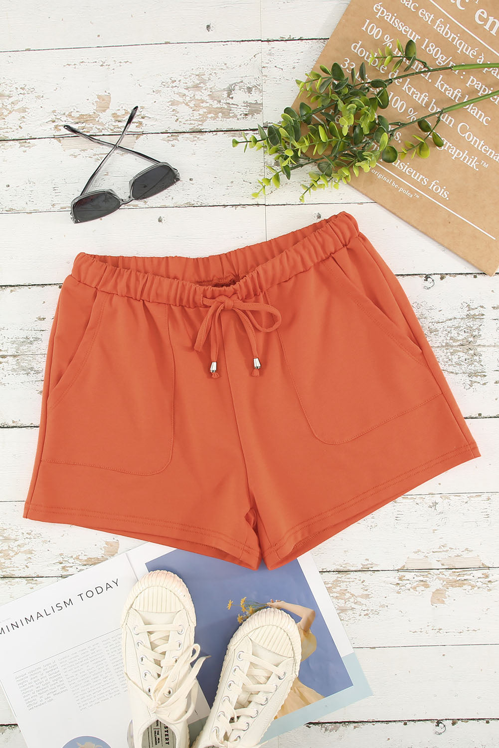 Drawstring Elastic Waist Pocketed Shorts
