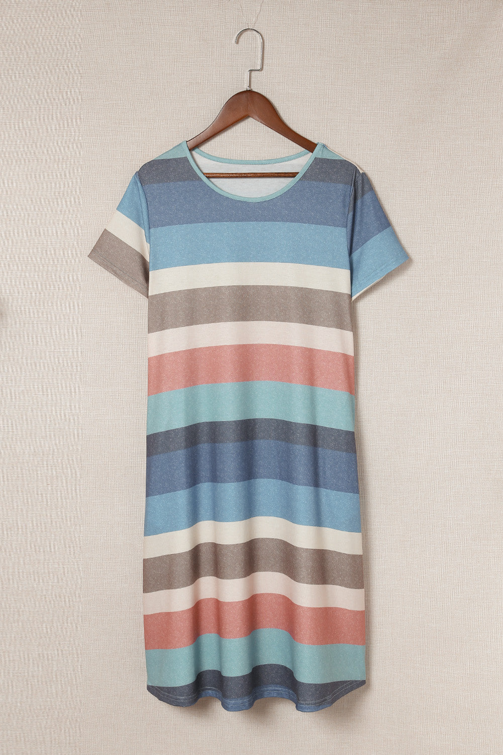 Multicolor Striped Casual Pocket Color Block T Shirt Dress