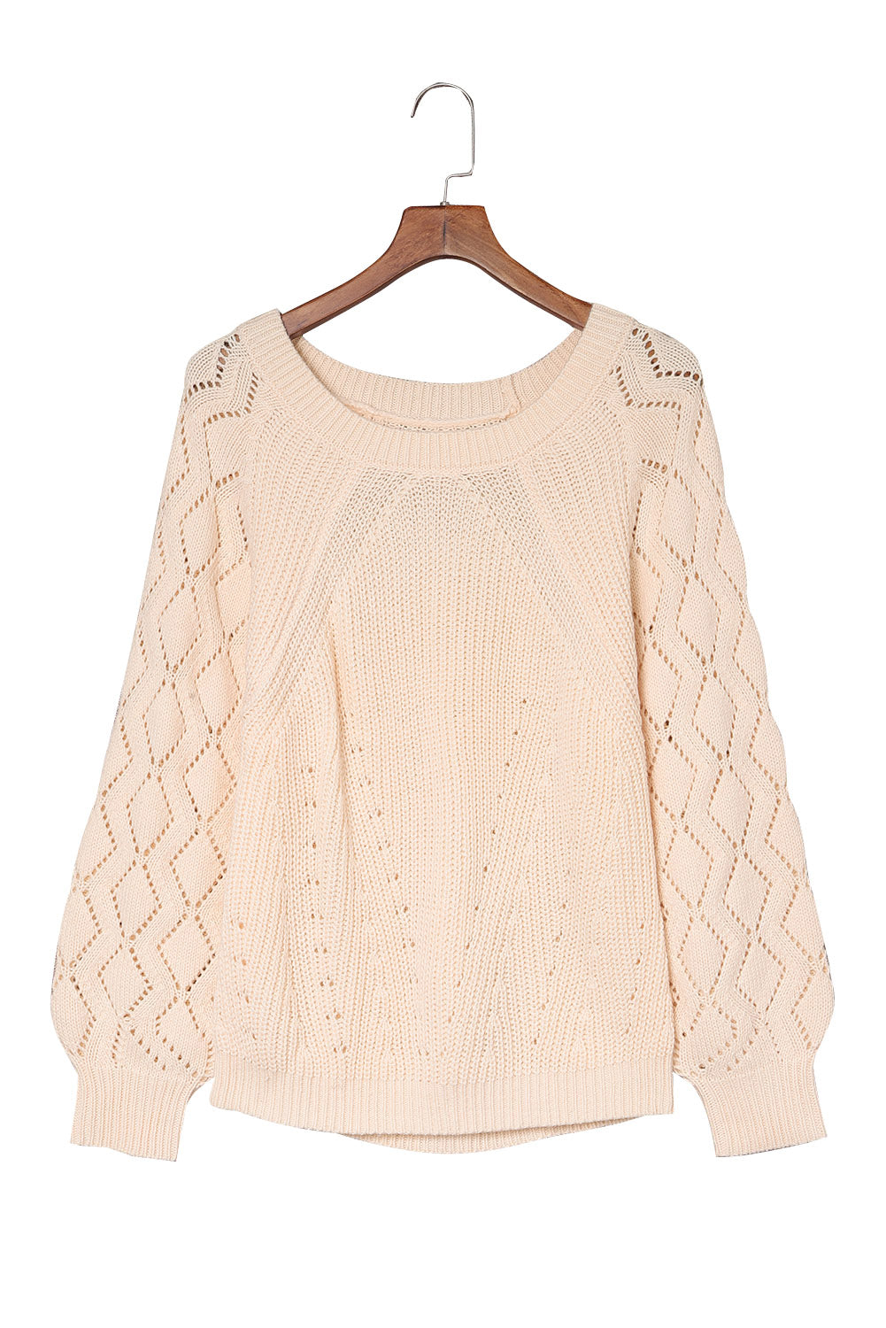 Beige Casual Hollow Out Knit Sweater