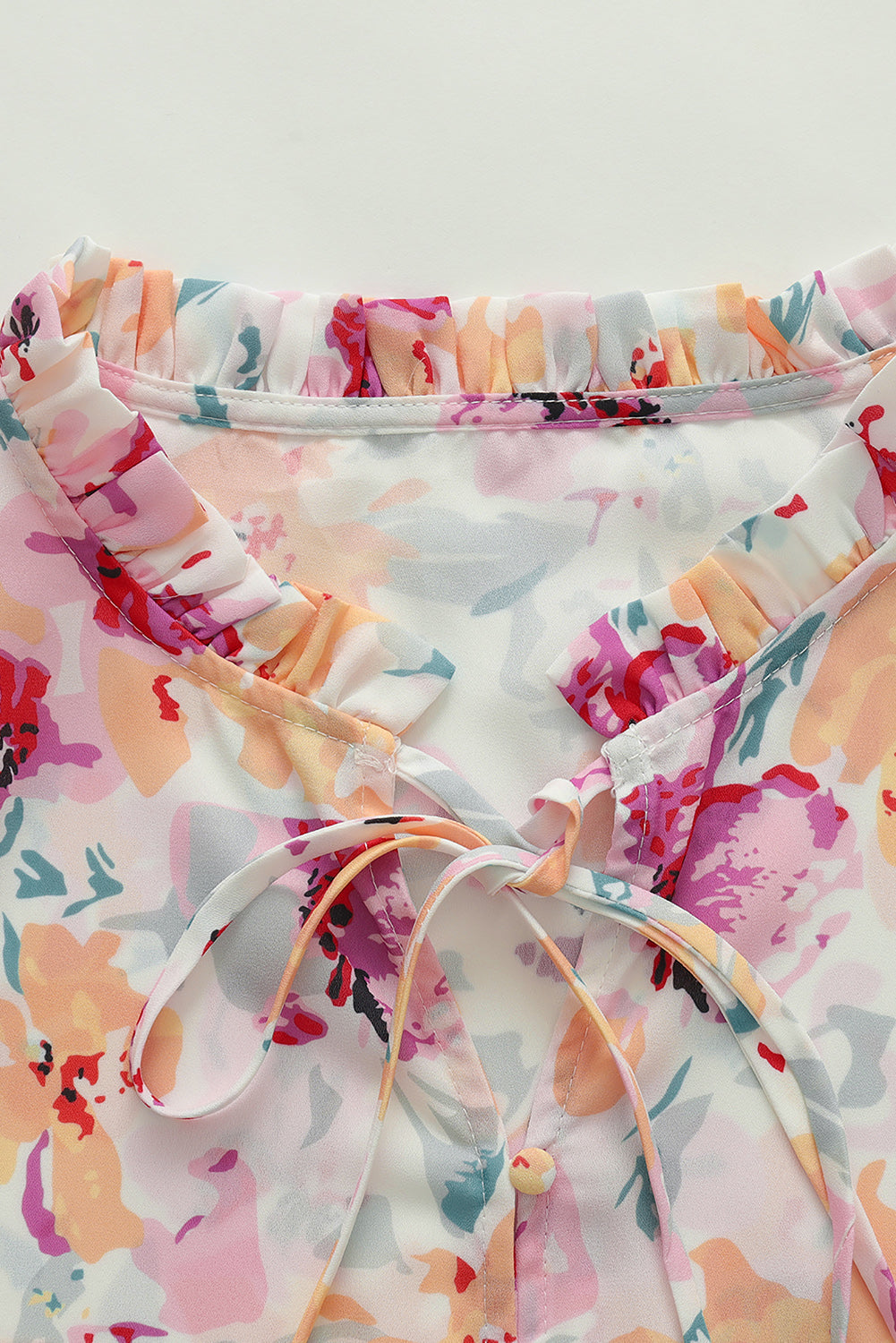 Pink Floral Print Bohemian Button Tie Front Blouse