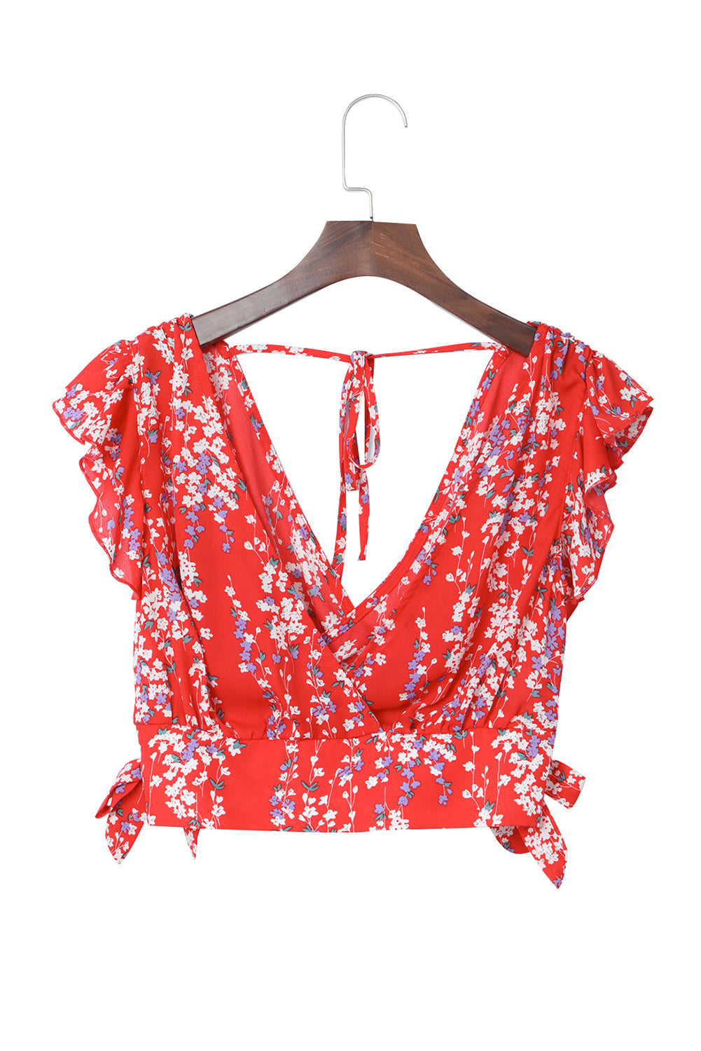 Ditsy Floral Print Ruffled Crop Top & Flounce Hem Maxi Skirt Set
