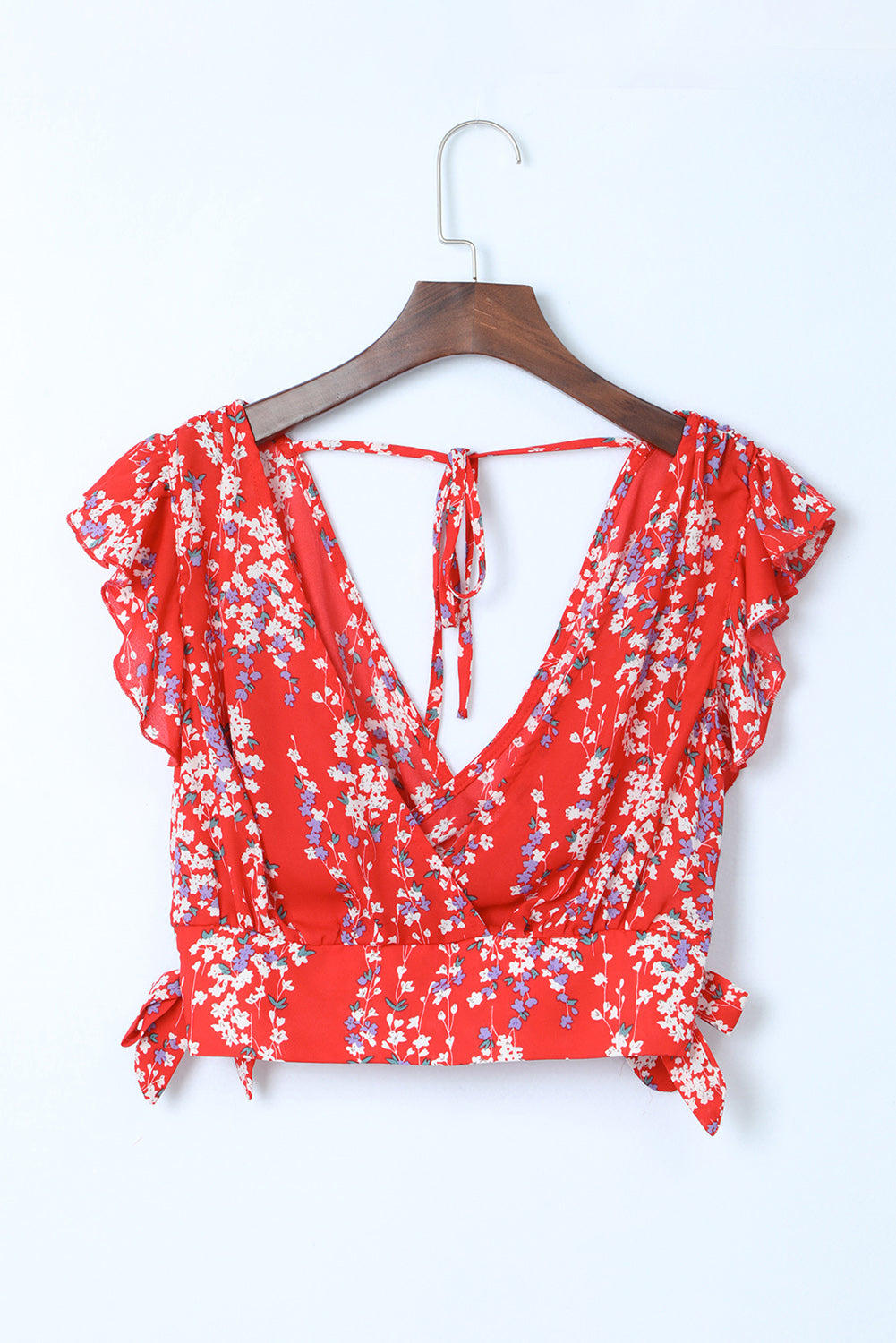 Ditsy Floral Print Ruffled Crop Top & Flounce Hem Maxi Skirt Set
