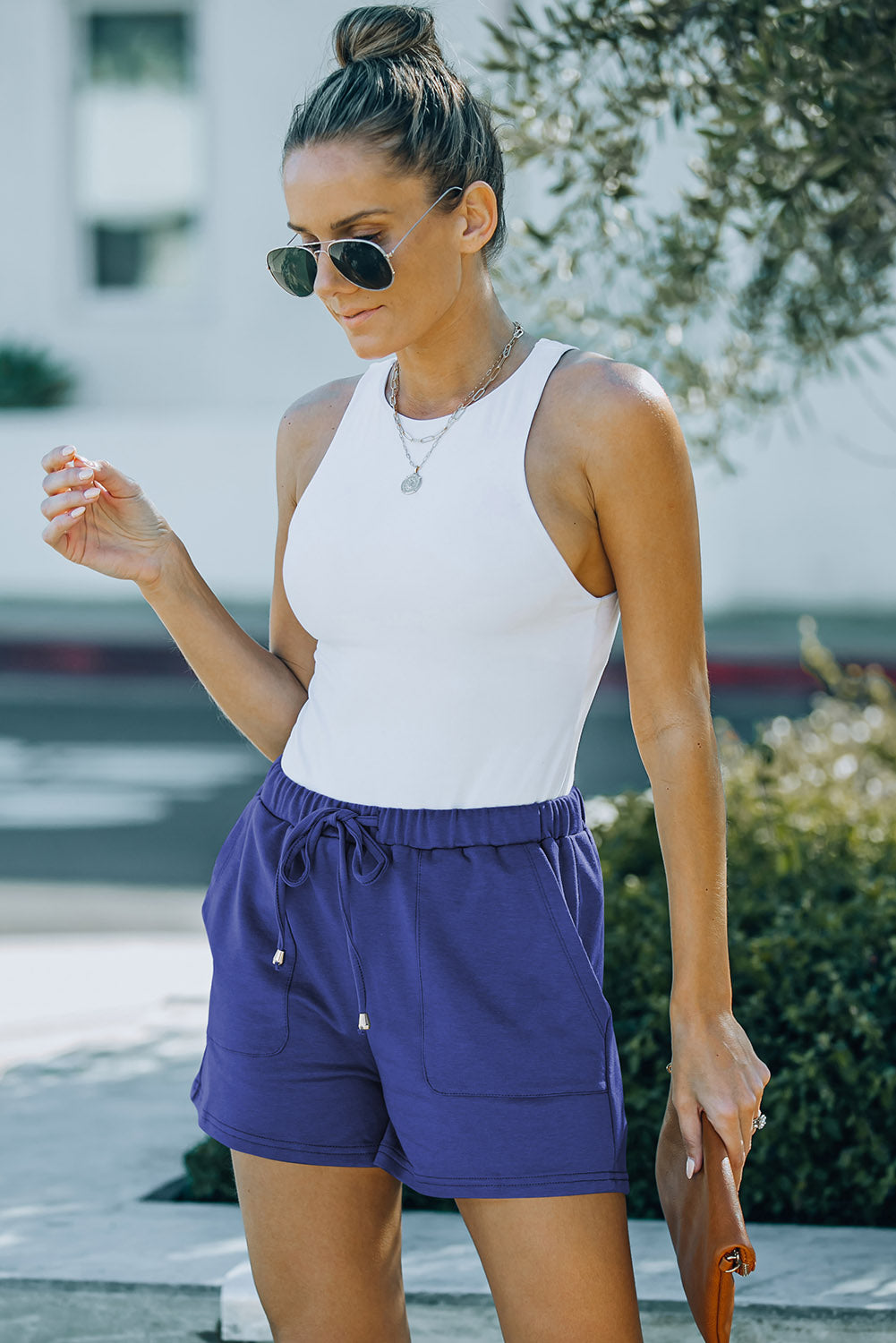 Drawstring Elastic Waist Pocketed Shorts