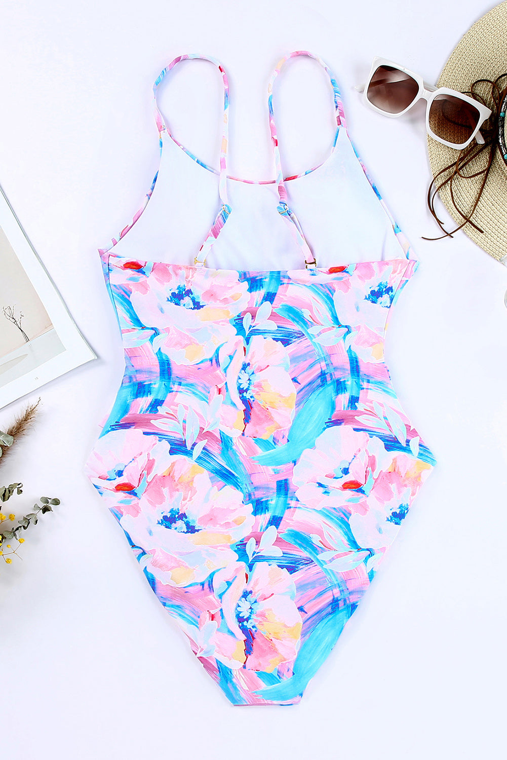 Floral Print Knot High Waist One Piece Swimsuit