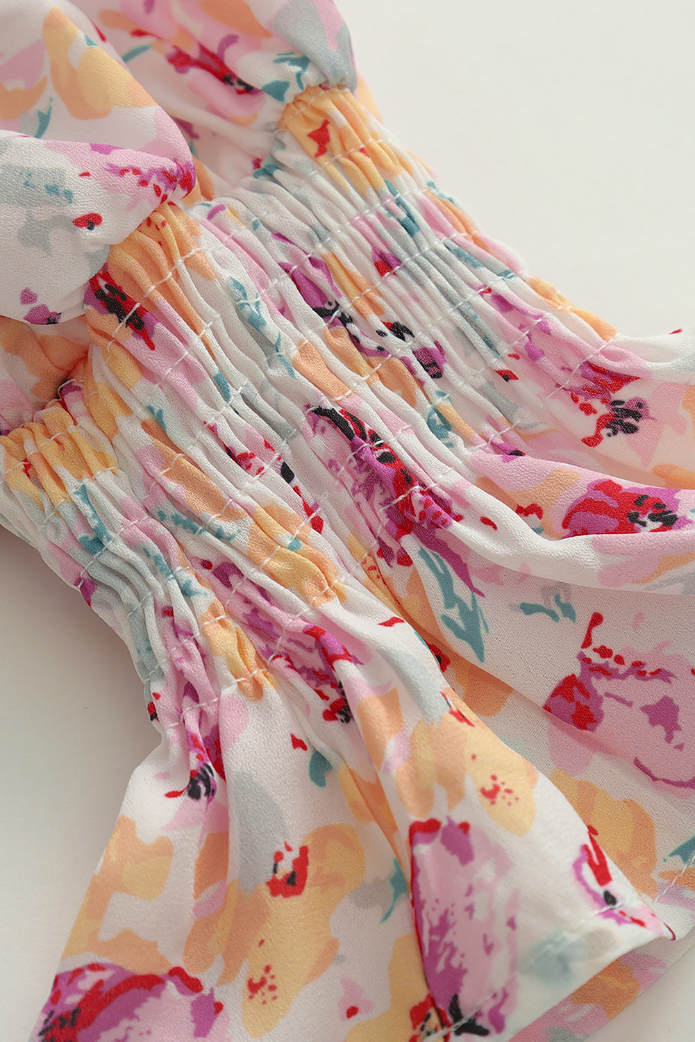 Pink Floral Print Bohemian Button Tie Front Blouse