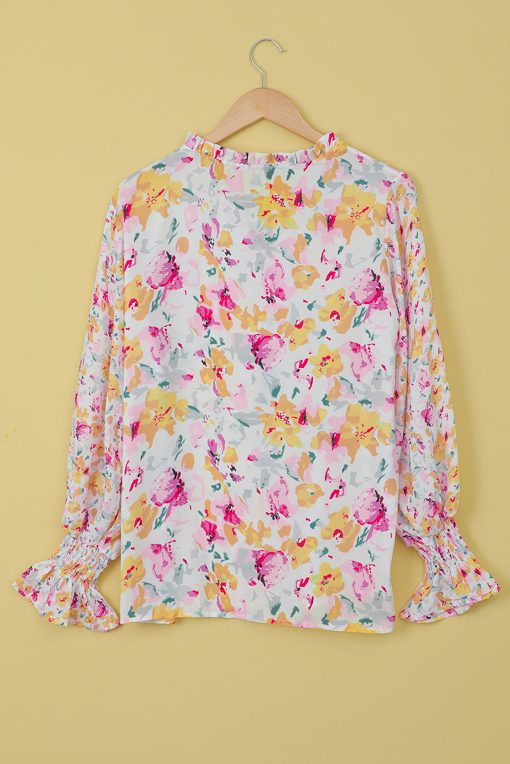 Pink Floral Print Bohemian Button Tie Front Blouse