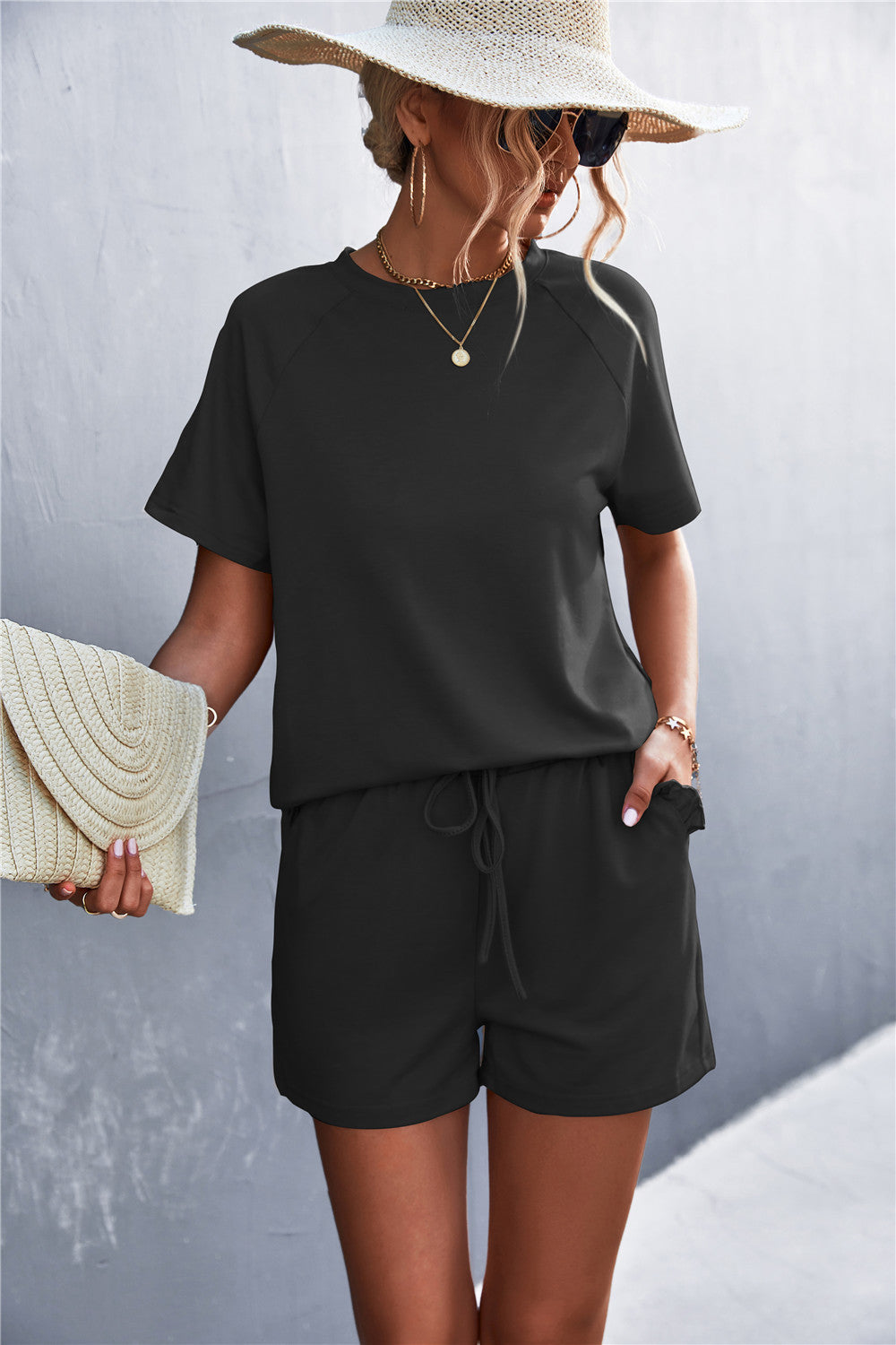 Ruffle Hem Top and Shorts Set with Pockets