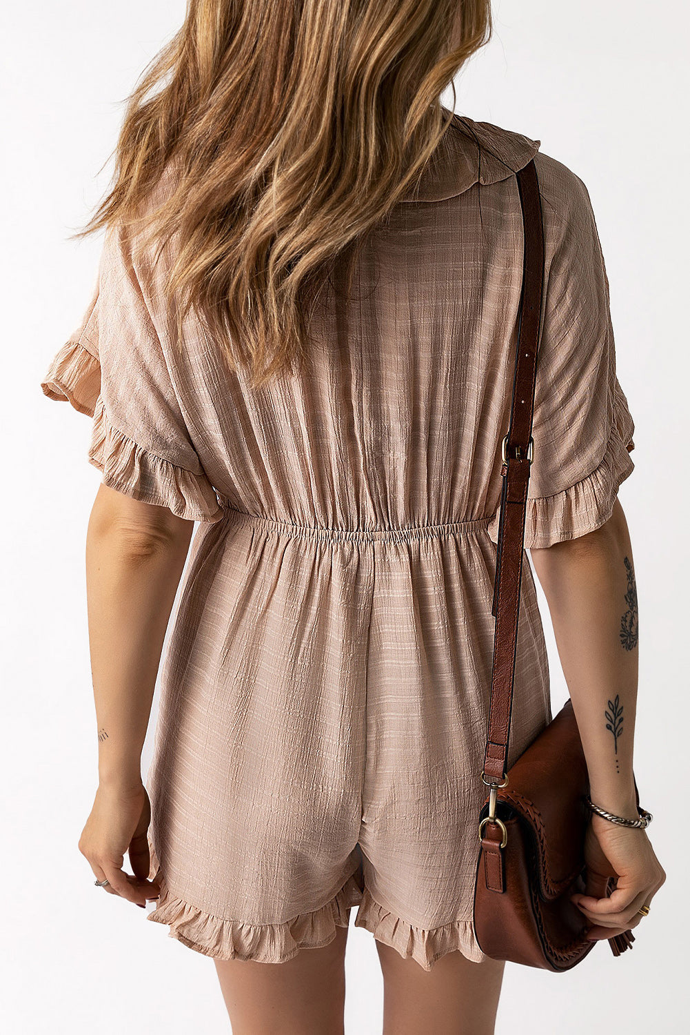 Striped Tie Ruffled Romper with Pockets