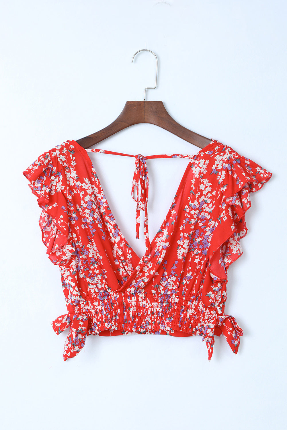 Ditsy Floral Print Ruffled Crop Top & Flounce Hem Maxi Skirt Set