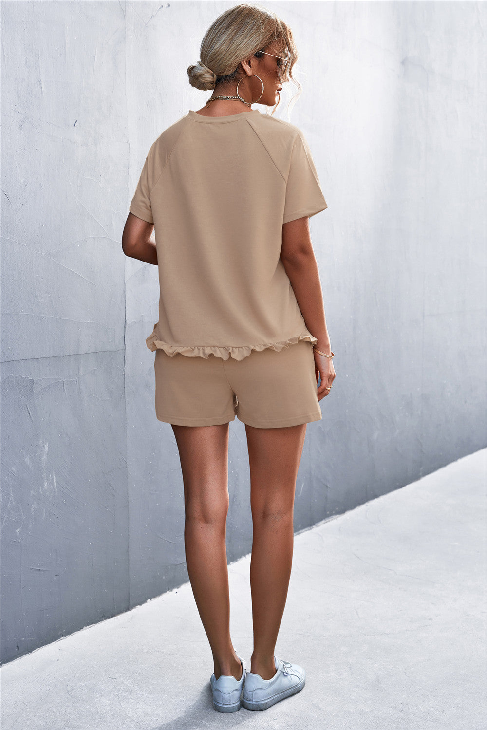 Ruffle Hem Top and Shorts Set with Pockets