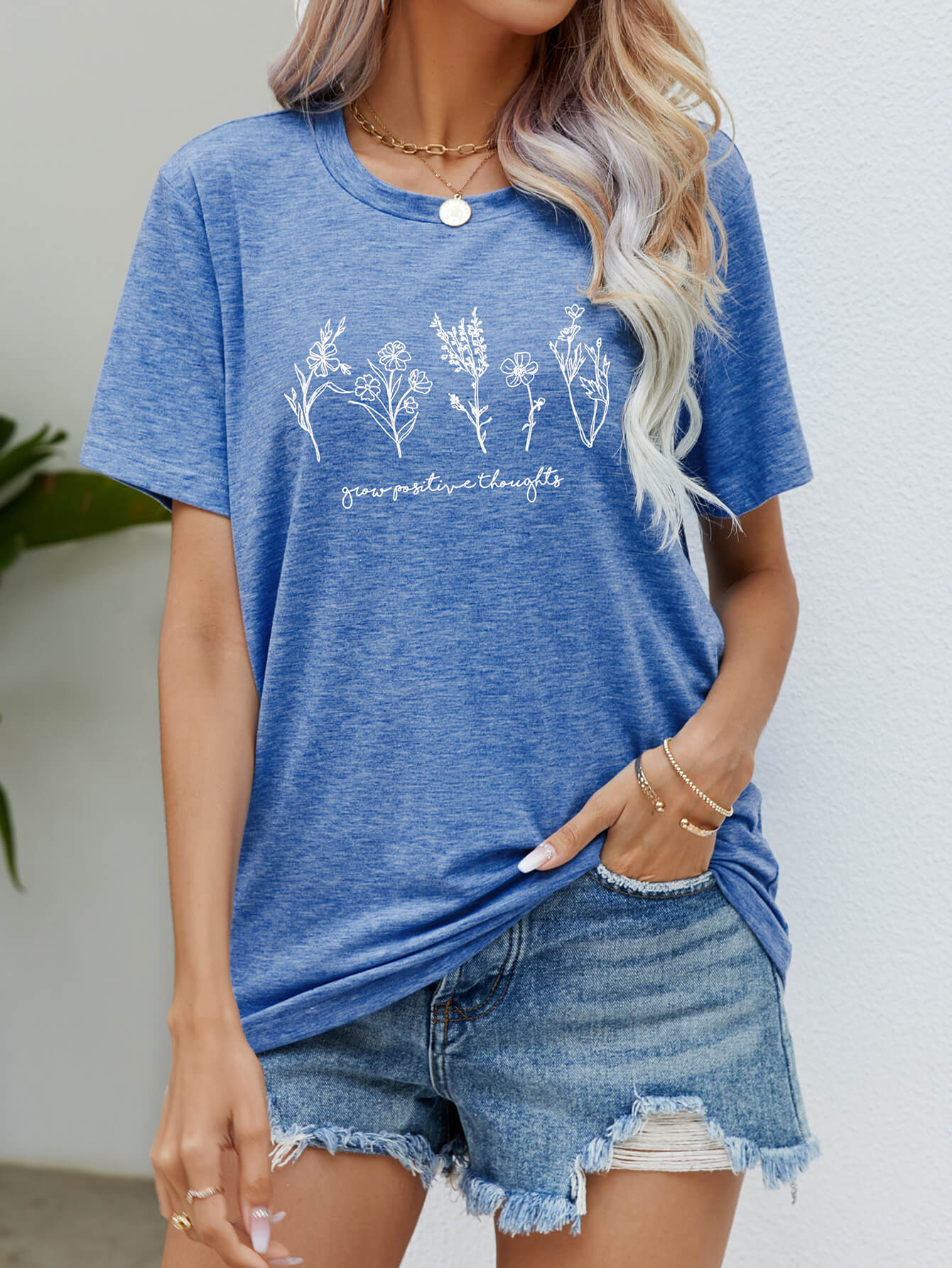 GROW POSITIVE THOUGHTS Round Neck Short Sleeve Tee