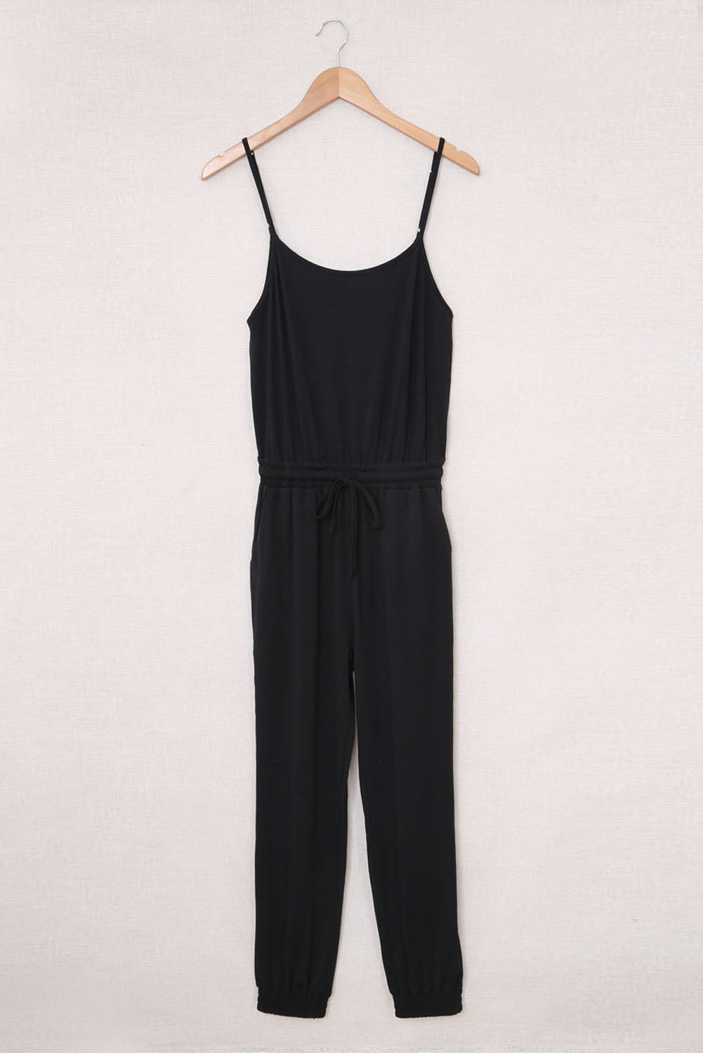 Basic Pockets Spaghetti Strap Drawstring Waist Jumpsuit