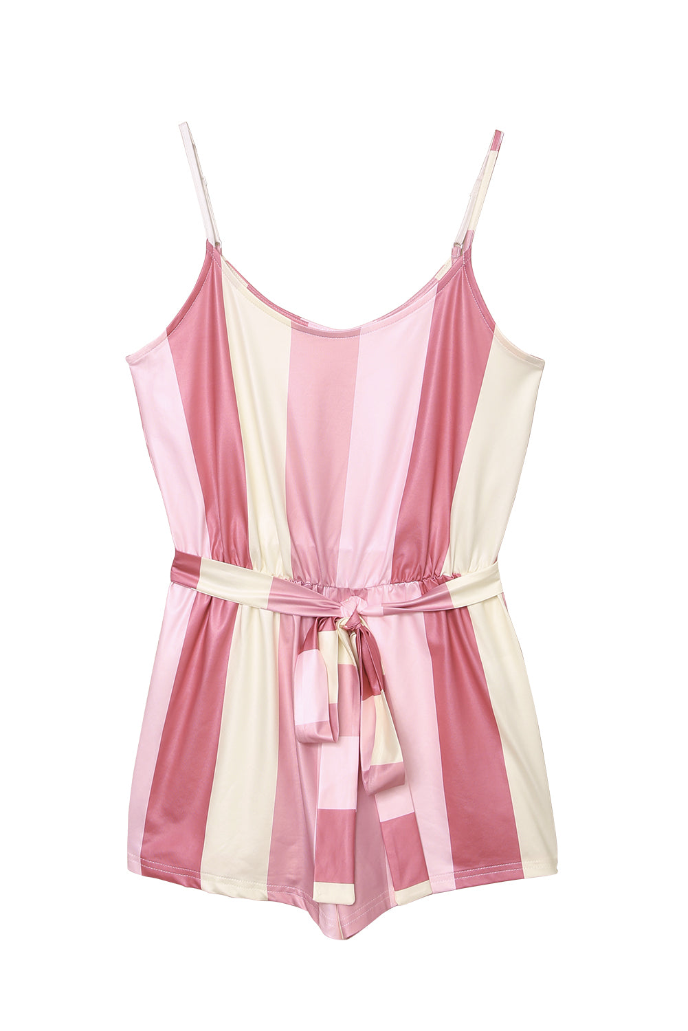White Striped Lace-up Spaghetti Strap Romper