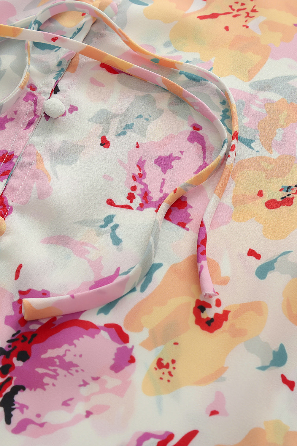 Pink Floral Print Bohemian Button Tie Front Blouse