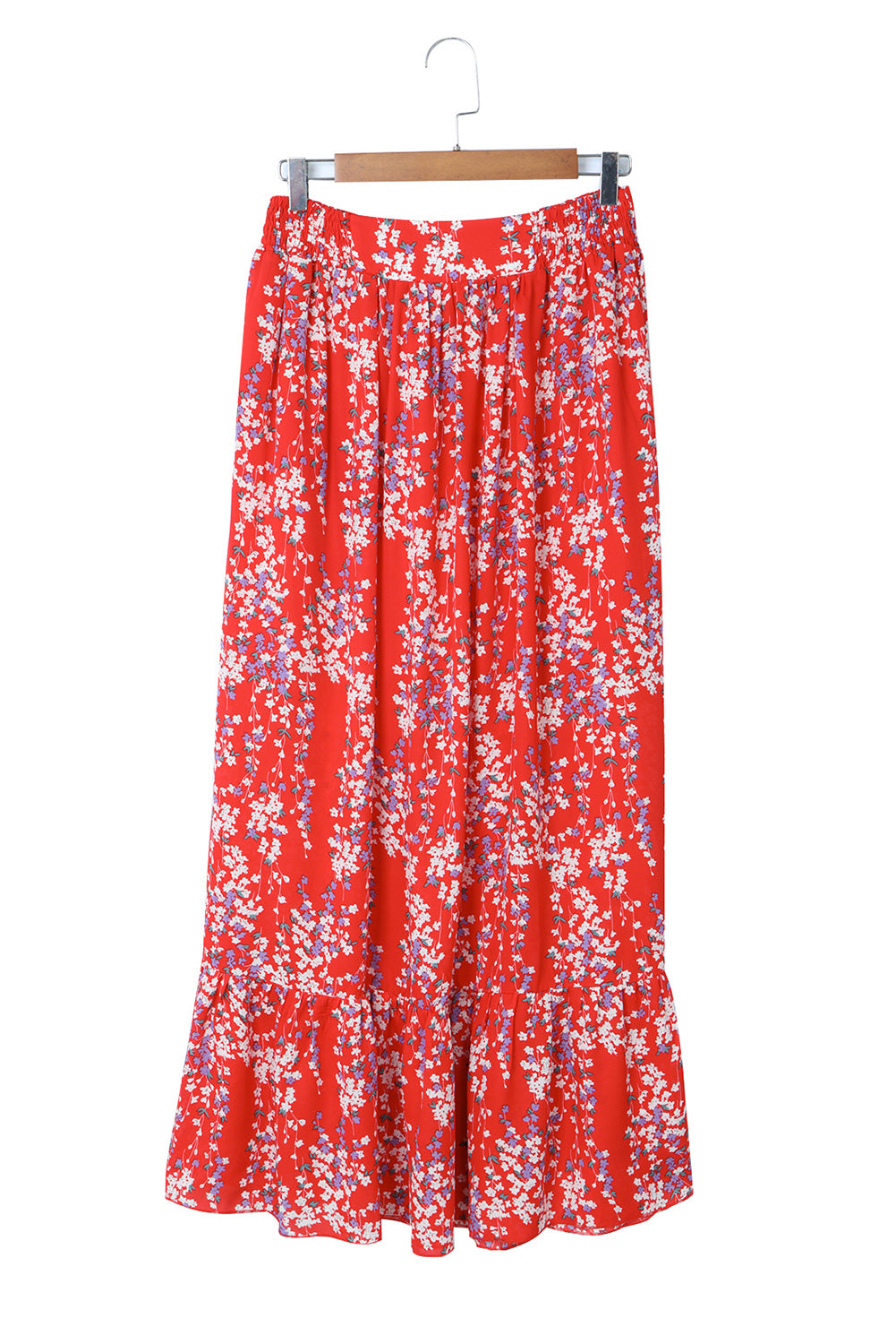 Ditsy Floral Print Ruffled Crop Top & Flounce Hem Maxi Skirt Set