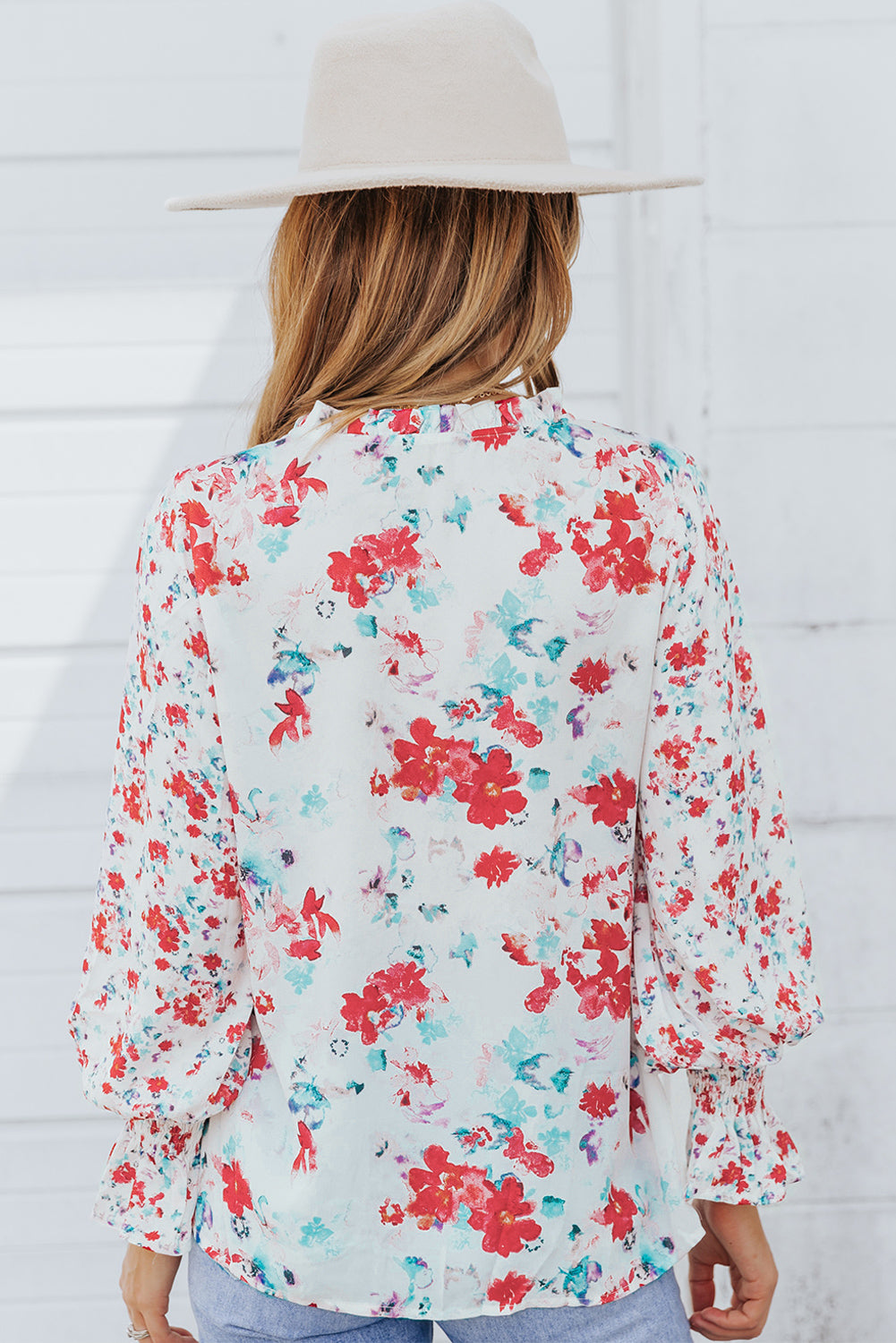 Pink Floral Print Bohemian Button Tie Front Blouse