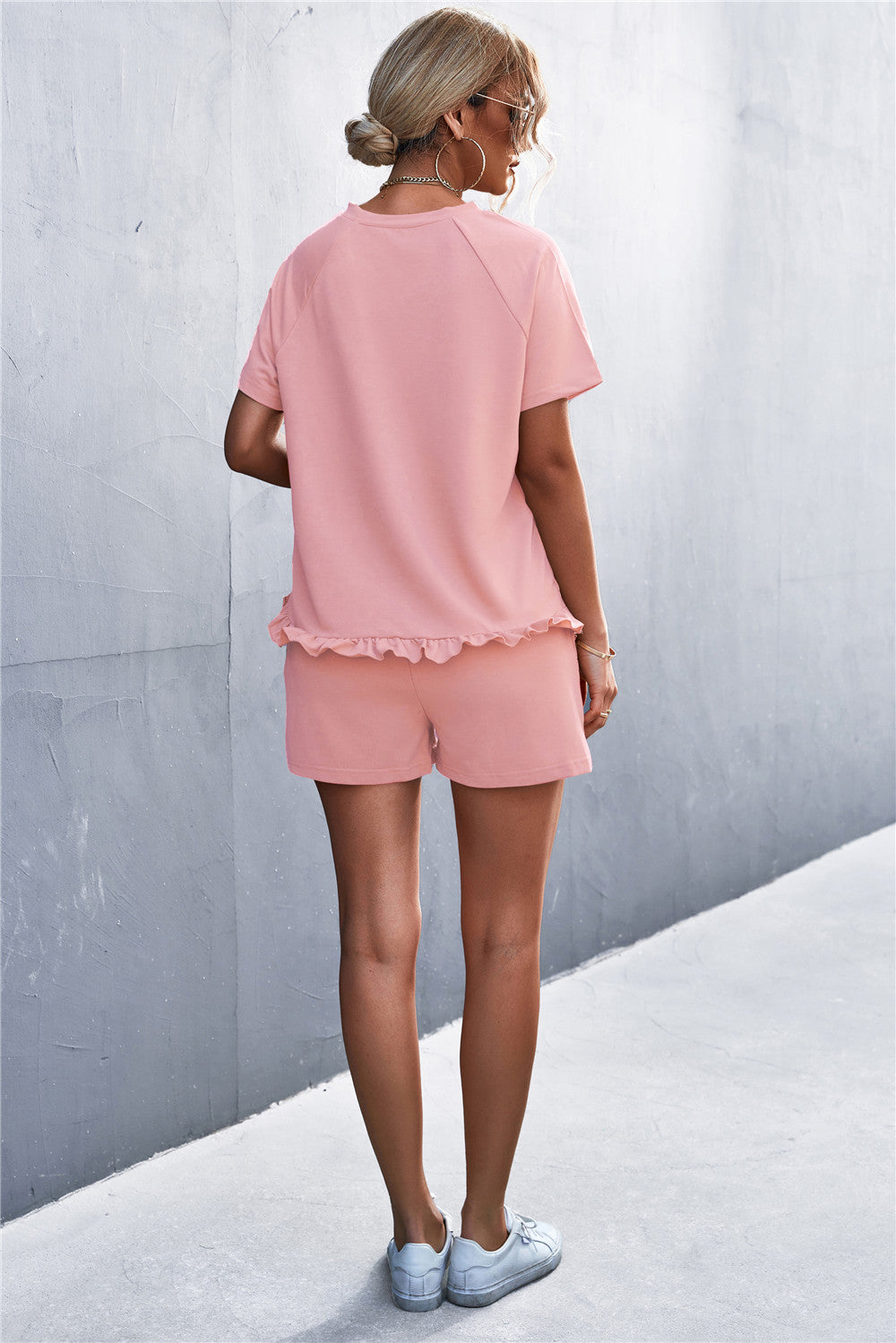 Ruffle Hem Top and Shorts Set with Pockets