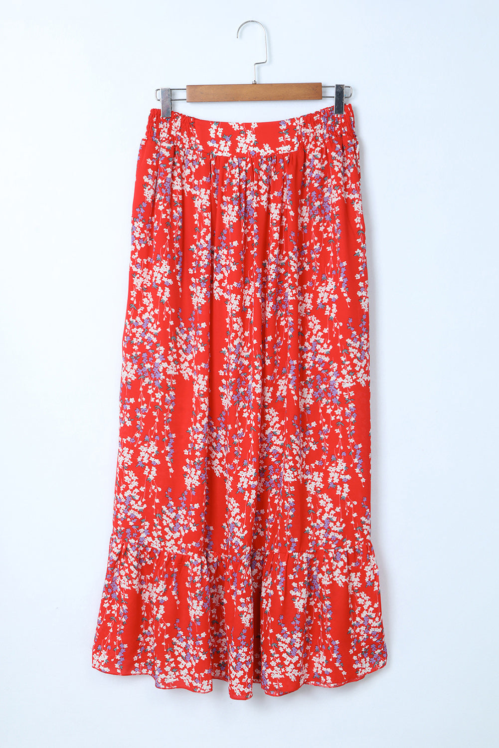 Ditsy Floral Print Ruffled Crop Top & Flounce Hem Maxi Skirt Set