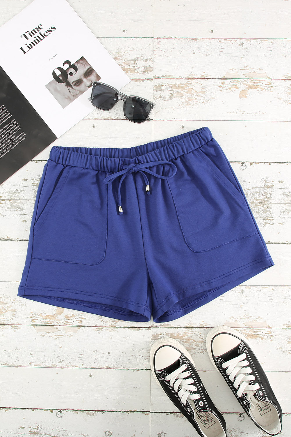 Drawstring Elastic Waist Pocketed Shorts