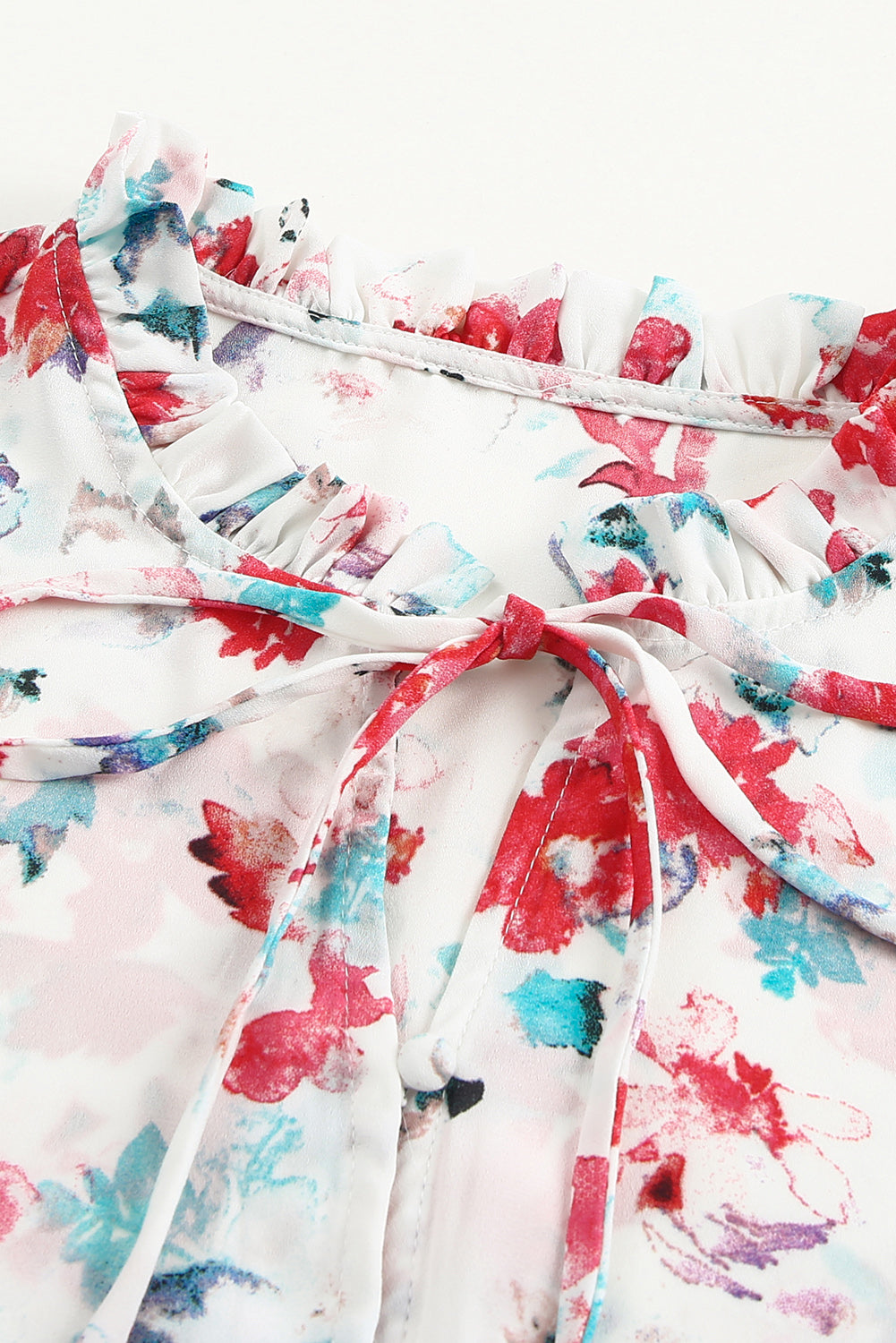 Pink Floral Print Bohemian Button Tie Front Blouse