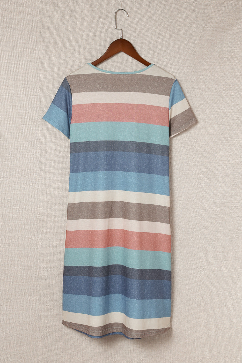 Multicolor Striped Casual Pocket Color Block T Shirt Dress