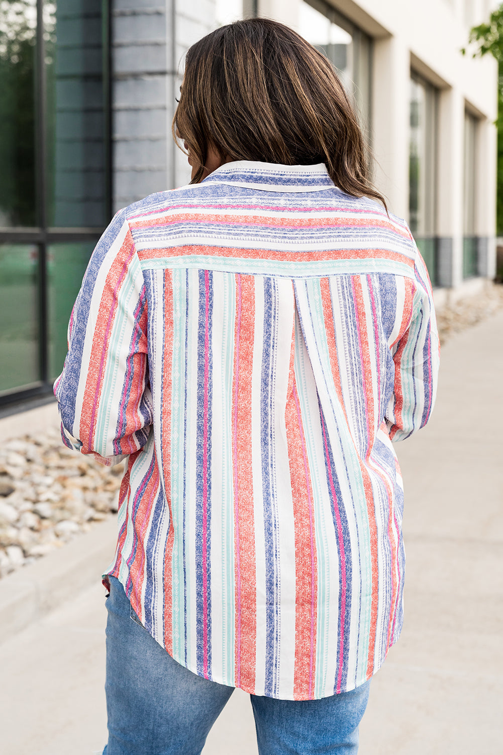 Button Up Collared Stripes Shirt for Women