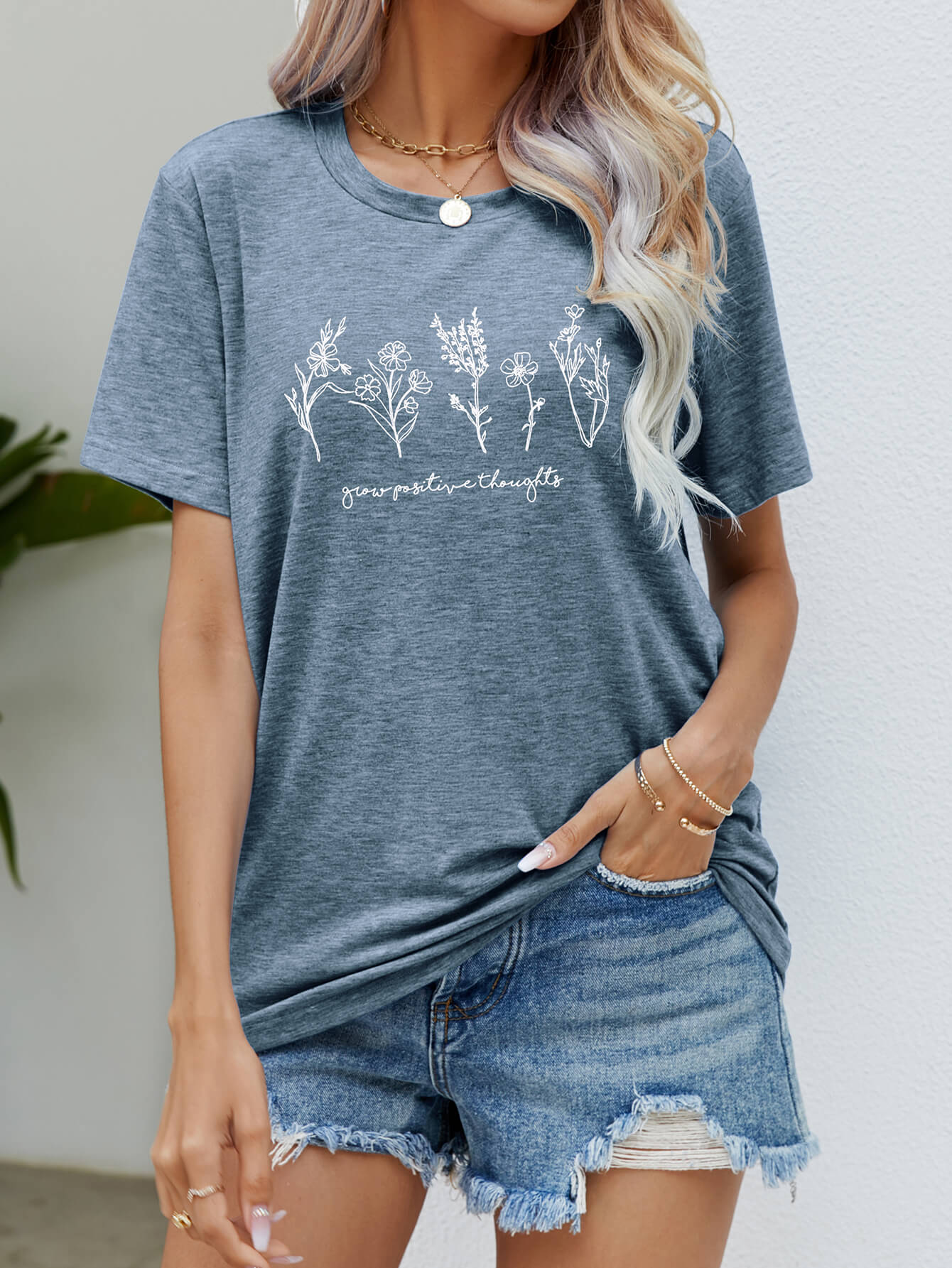 GROW POSITIVE THOUGHTS Round Neck Short Sleeve Tee